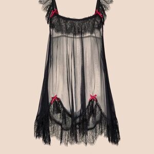 Adore Me Black Sheer Lace Chemise with Red Bows